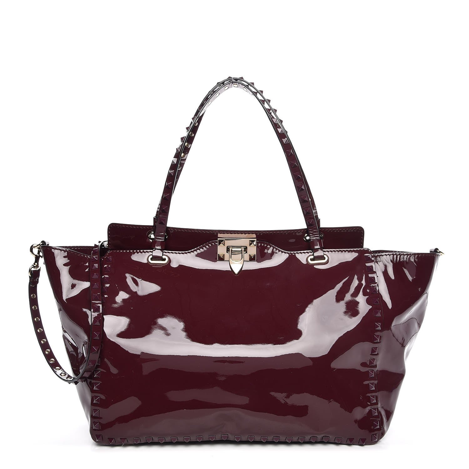 Valentino Garavani Patent Medium Rockstud Tote Rubin 1 of 8