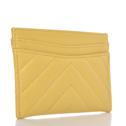 Chanel Lambskin Chevron Quilted Card Holder Yellow 3 of 9