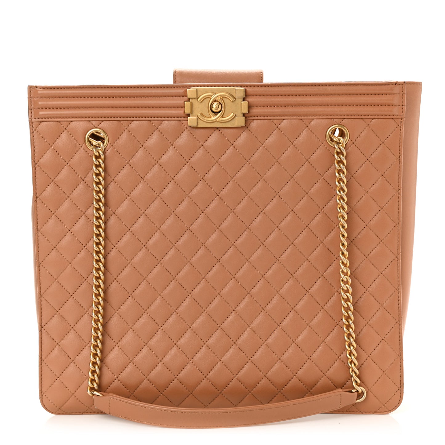 Calfskin Quilted Large Boy Tote Camel