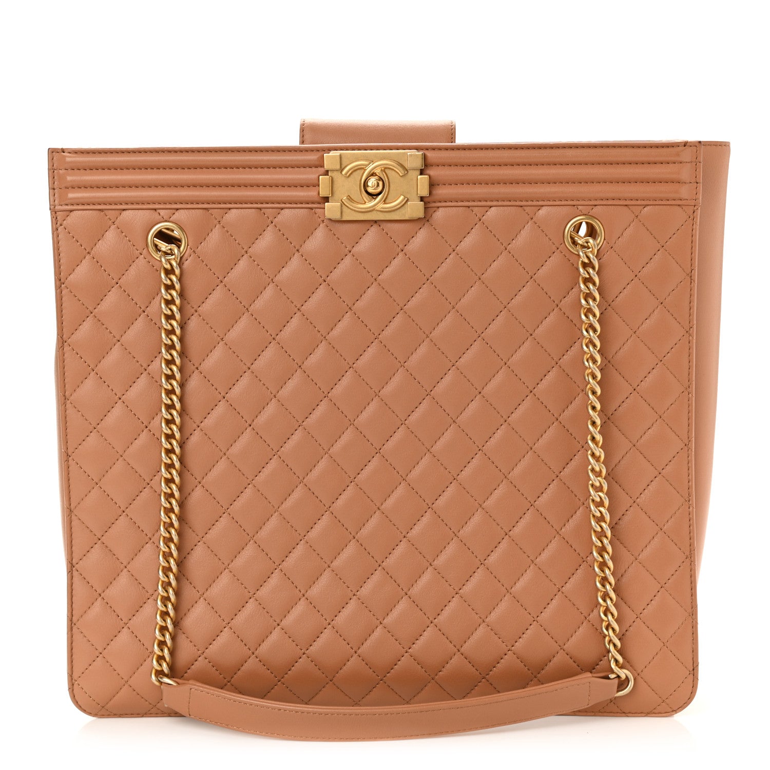 Chanel Calfskin Quilted Large Boy Tote Camel 1 of 10