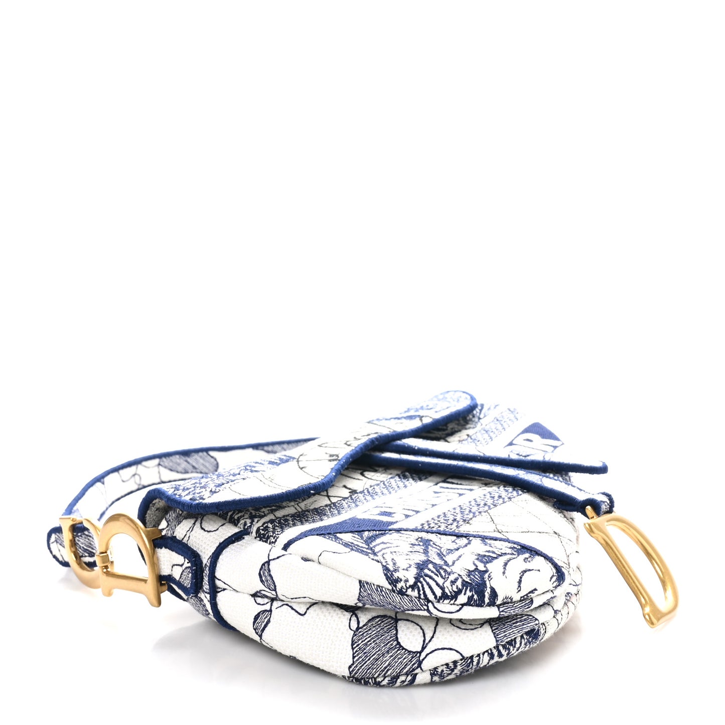 Canvas Embroidered Around the World Saddle Bag Blue