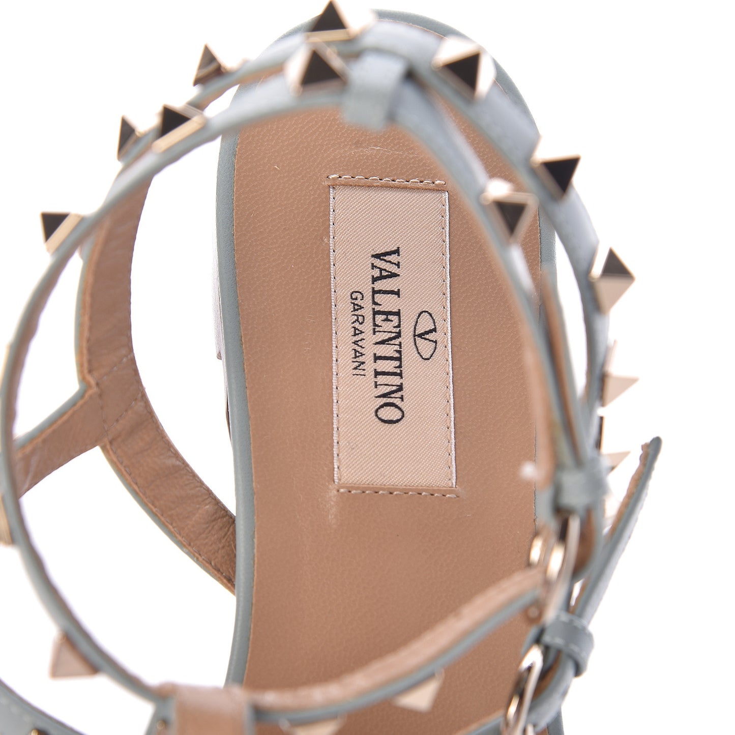 Nappa Rockstud Ankle Wrap Flat Thong Sandals 38 Celadon