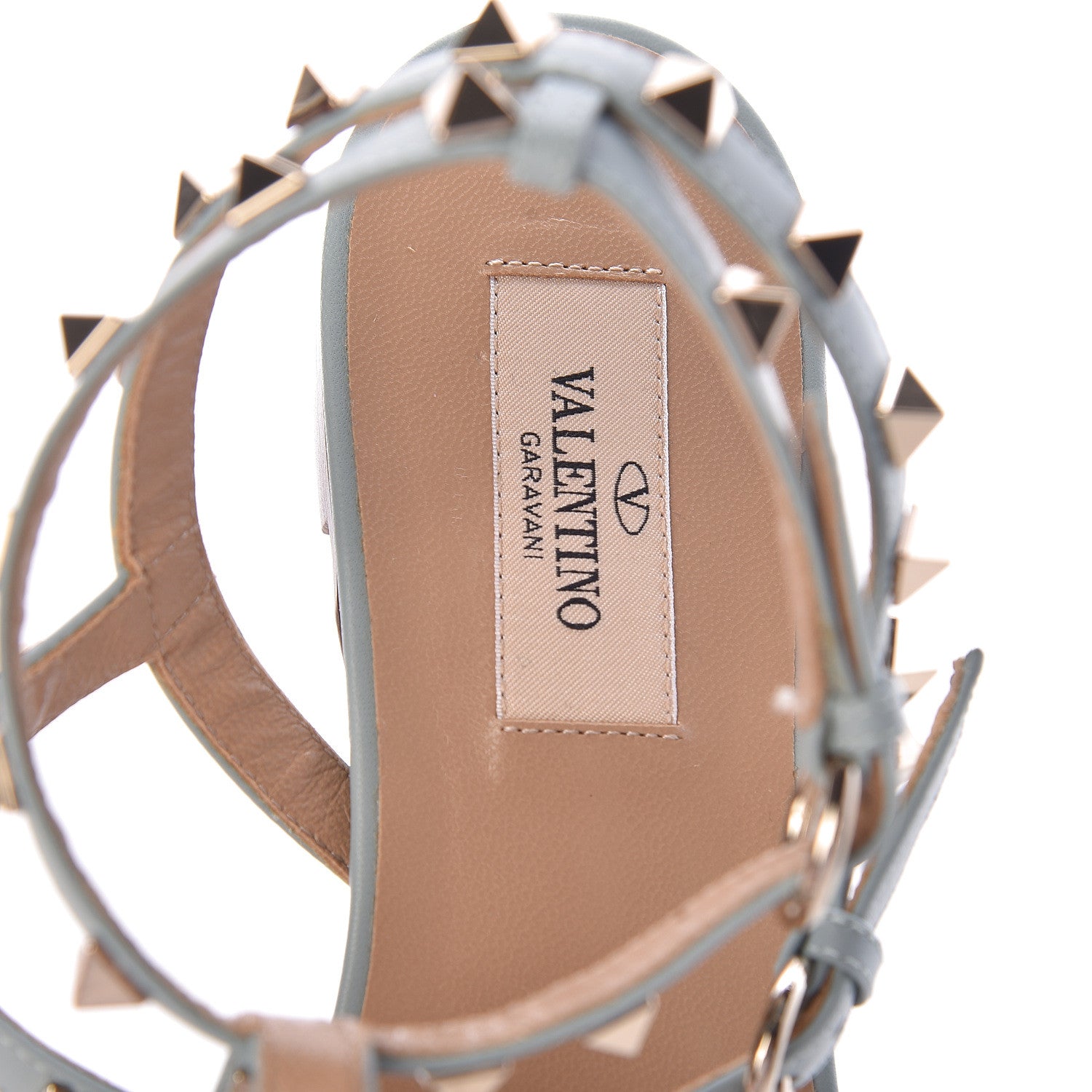 Valentino Garavani Nappa Rockstud Ankle Wrap Flat Thong Sandals 38 Celadon 5 of 8
