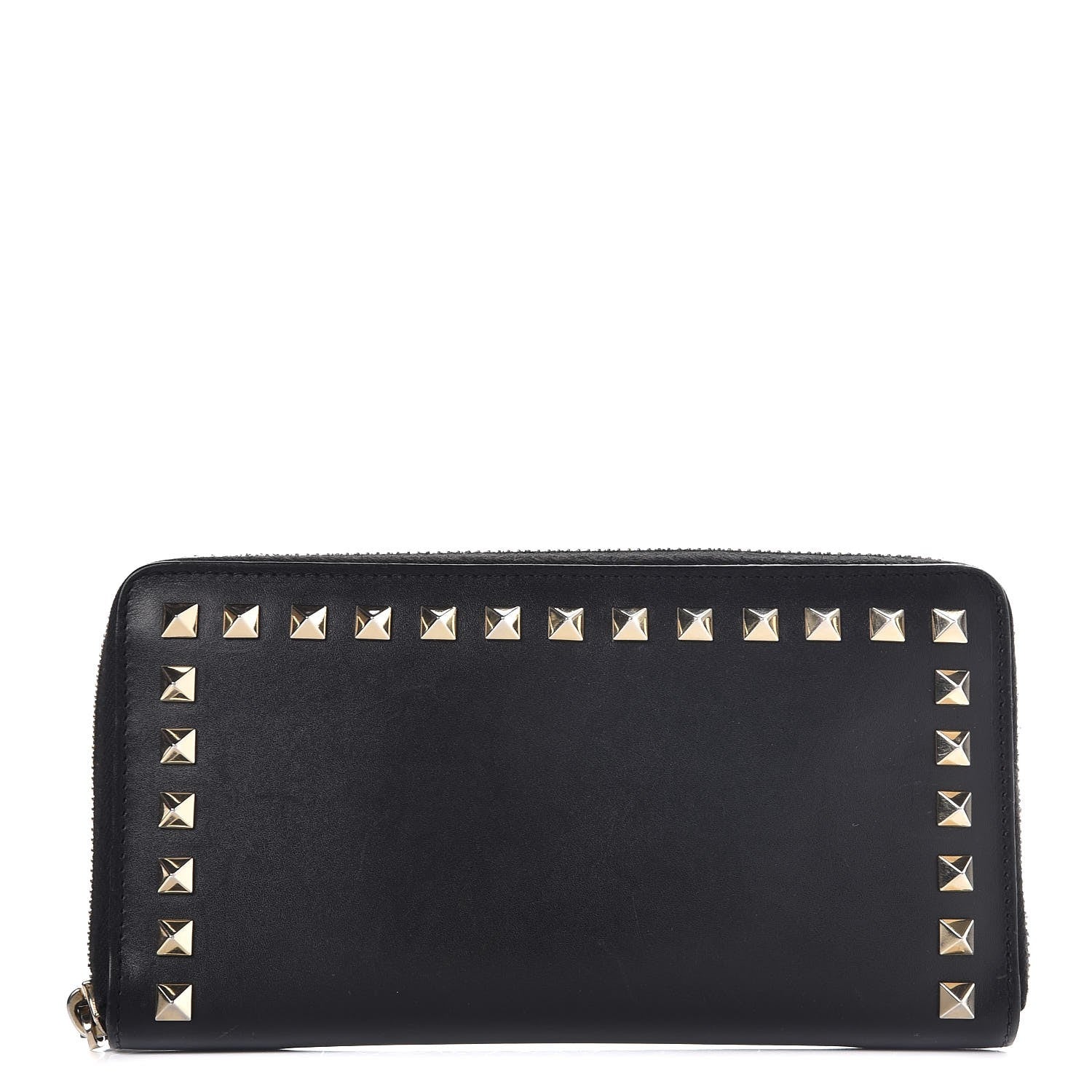 Valentino Garavani Calfskin Rockstud Zip Around Wallet Black 1 of 8