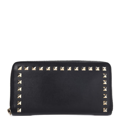 Valentino Garavani Calfskin Rockstud Zip Around Wallet Black 1 of 8