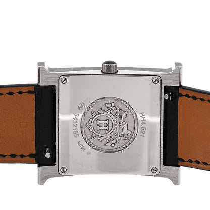 Hermes 18K White Gold Alligator Diamond Grey Sapphire 26mm Heure H Hour Quartz Watch Noir 4 of 5