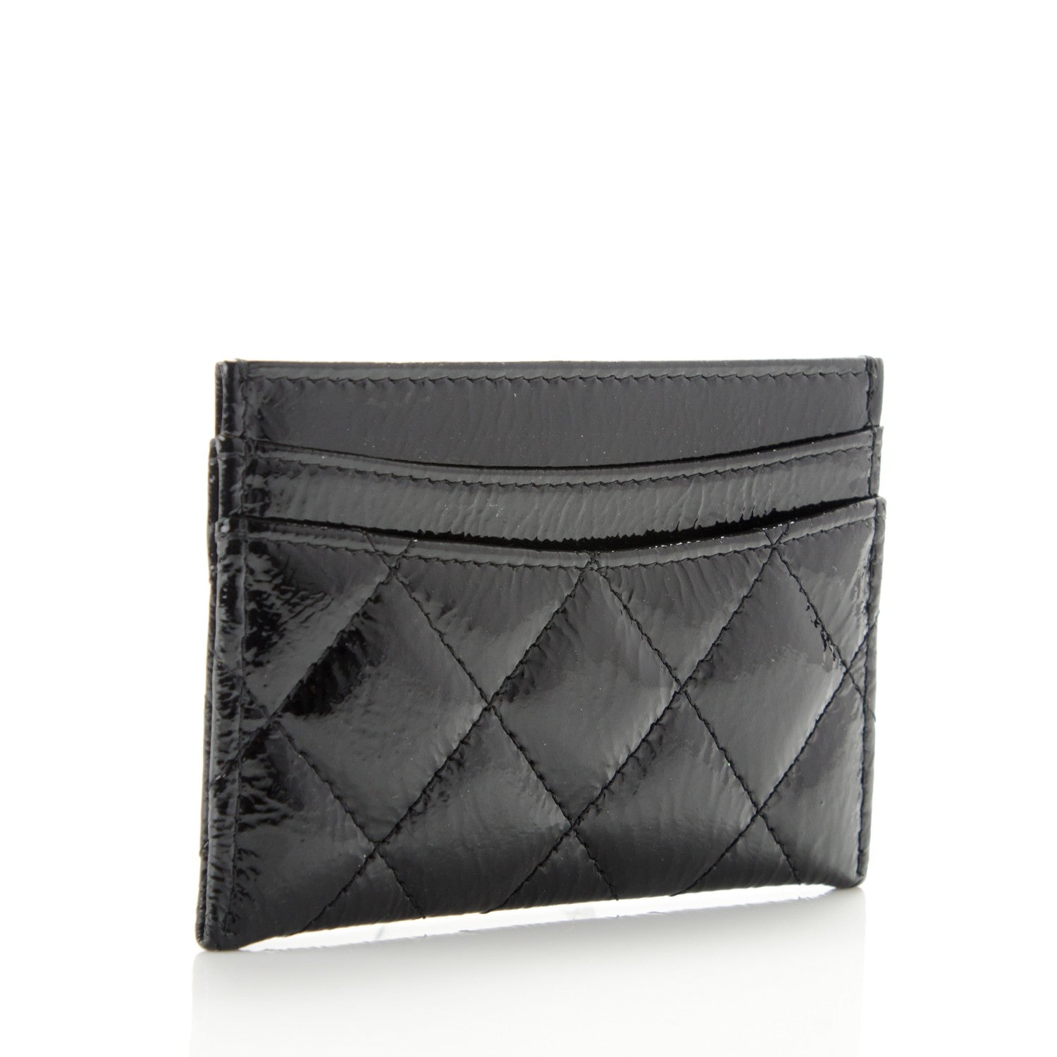 Chanel Distressed Patent Quilted Card Holder Black 3 of 8