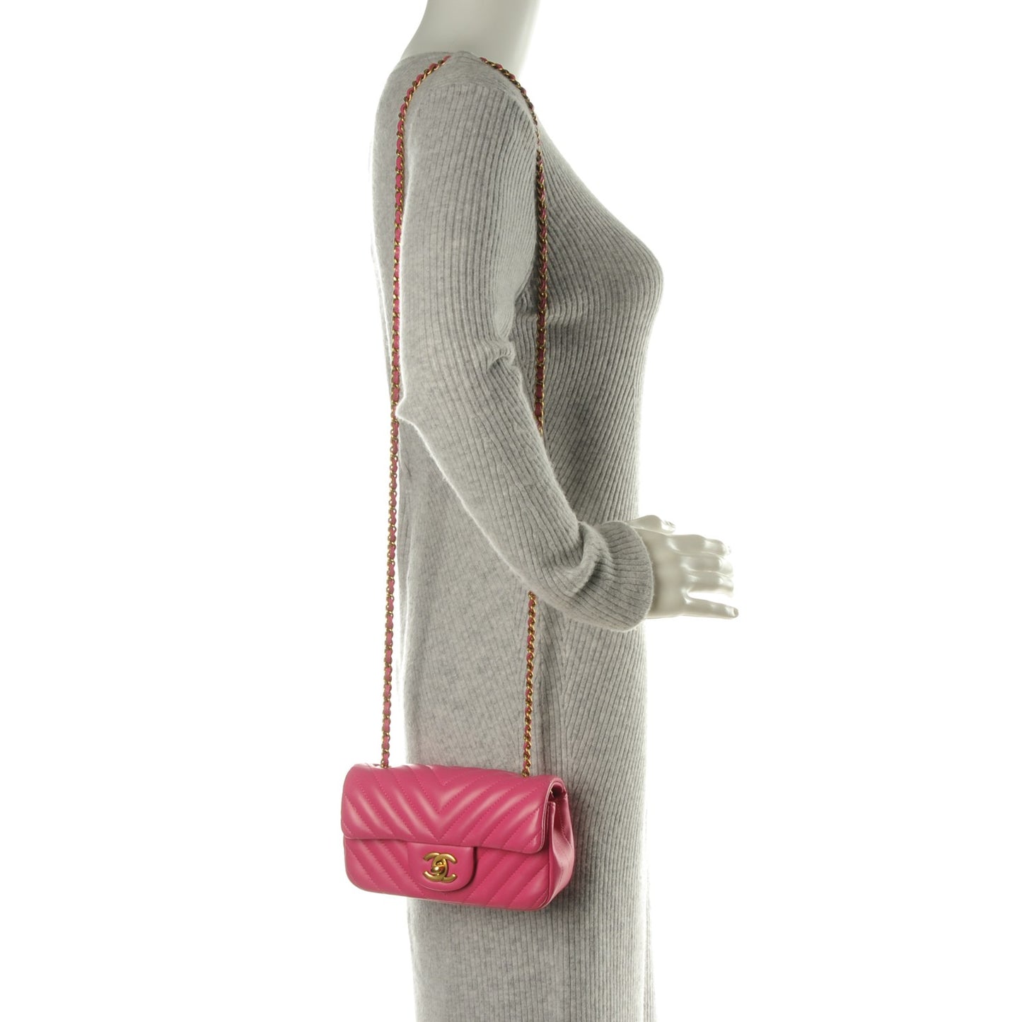 Lambskin Chevron Quilted Extra Mini Rectangular Flap Dark Pink
