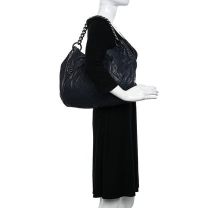 Chanel Calfskin Coco Pleats Hobo Dark Blue 2 of 12