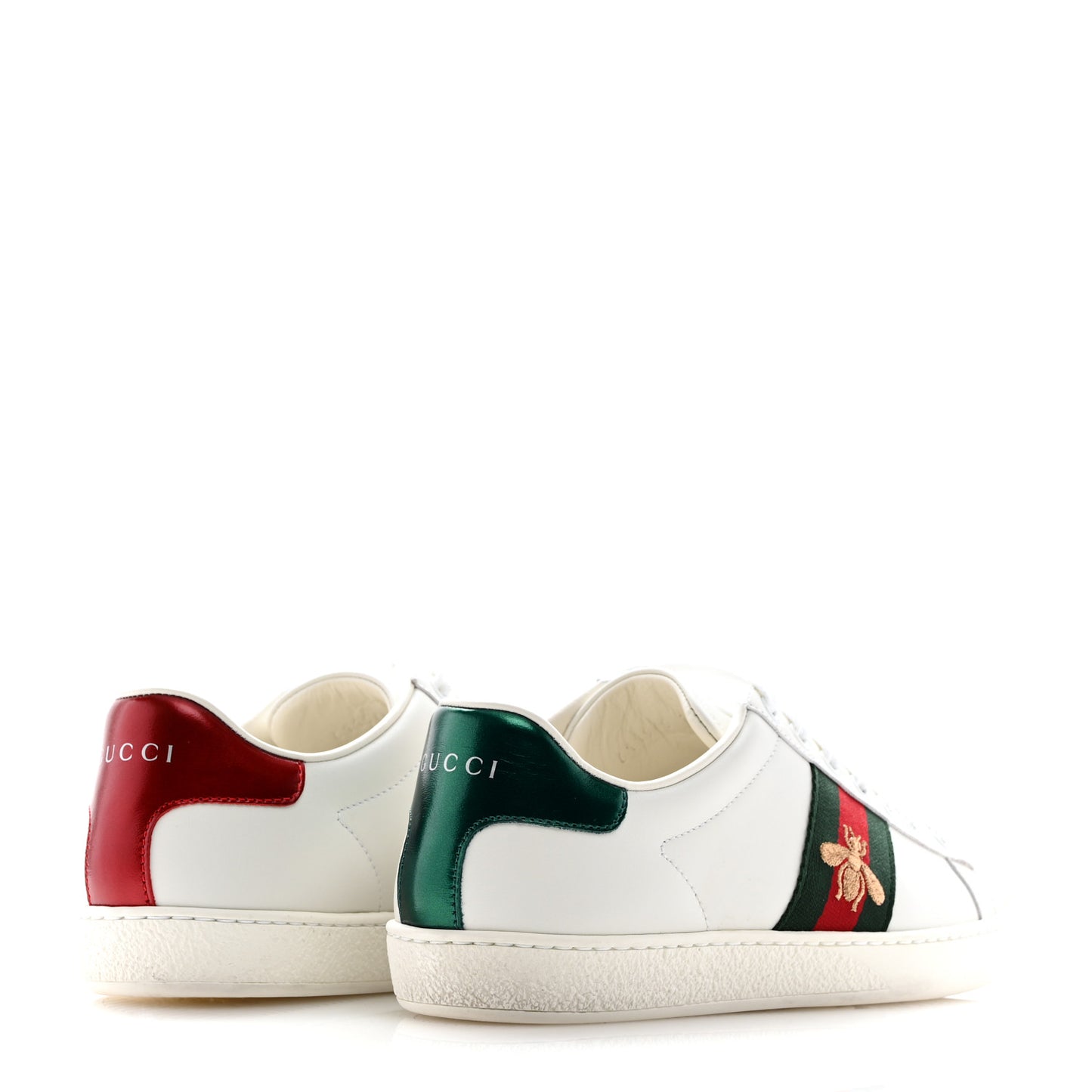Calfskin Ayers Bee Embroidered Womens Ace Sneakers 37 White Green