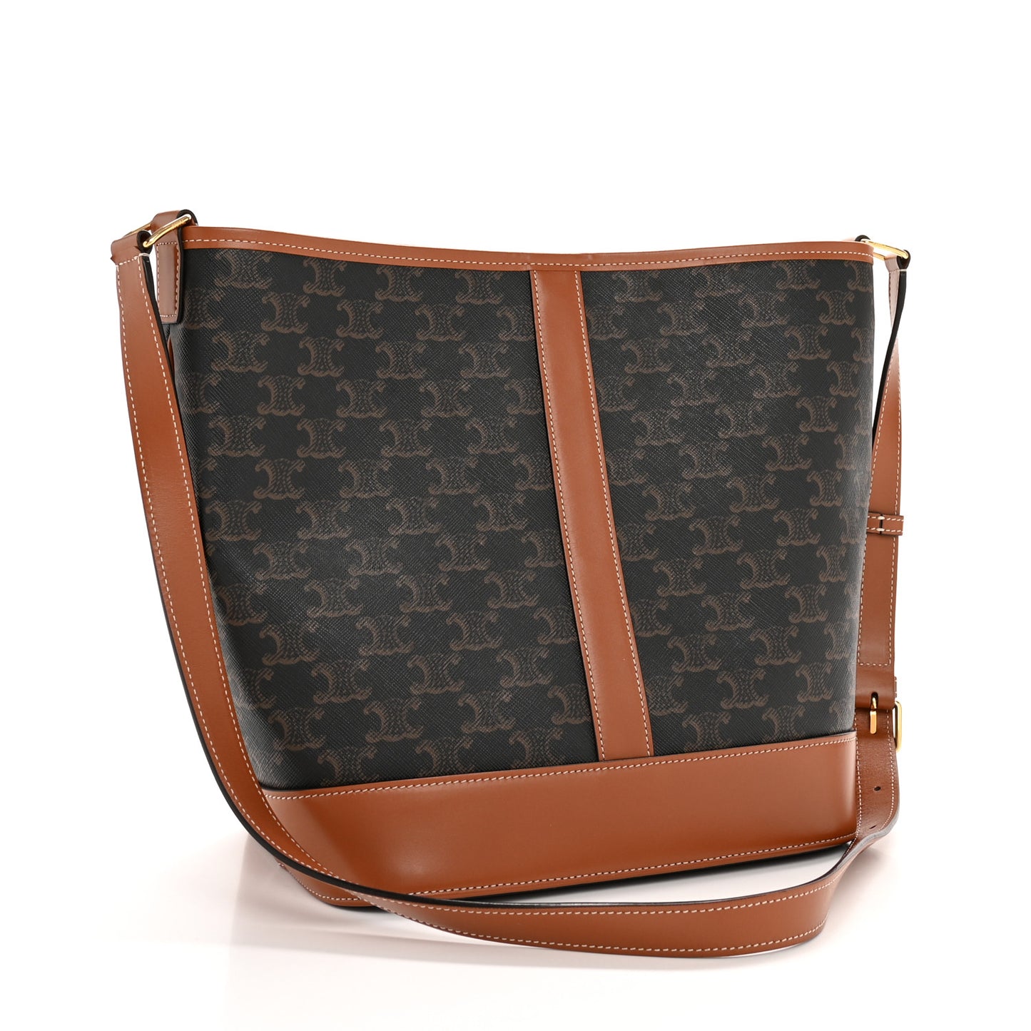 Triomphe Canvas Calfskin Medium Bucket Bag Tan