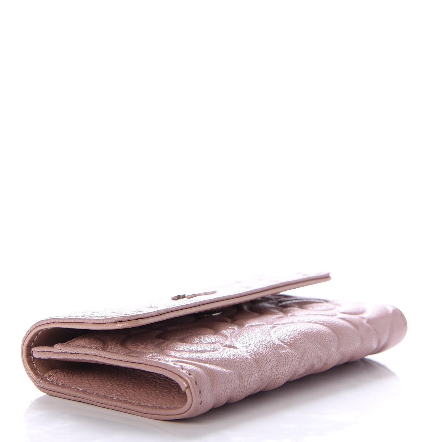 Goatskin Camellia Embossed Card Holder Wallet Light Pink