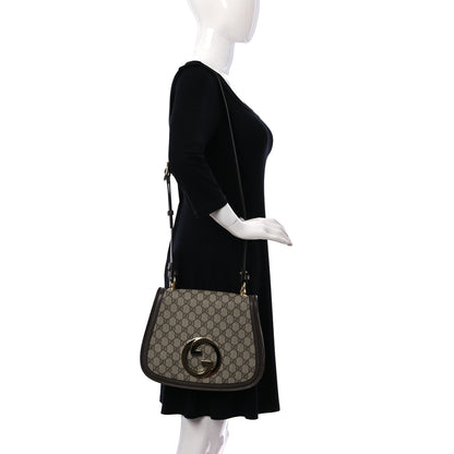 Gucci GG Supreme Monogram Textured Dollar Calfskin Web Medium Blondie Top Handle Shoulder Flap Bag Beige Ebony New Acero 2 of 8
