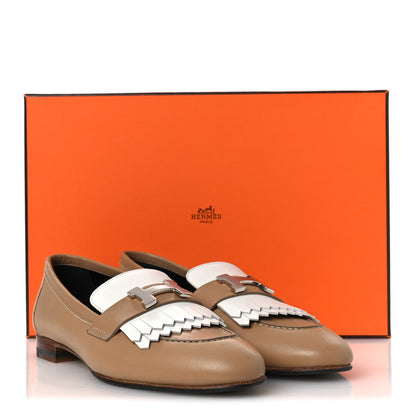Hermes Goatskin Womens Royal Loafers 37 Beige Argile White 12 of 12