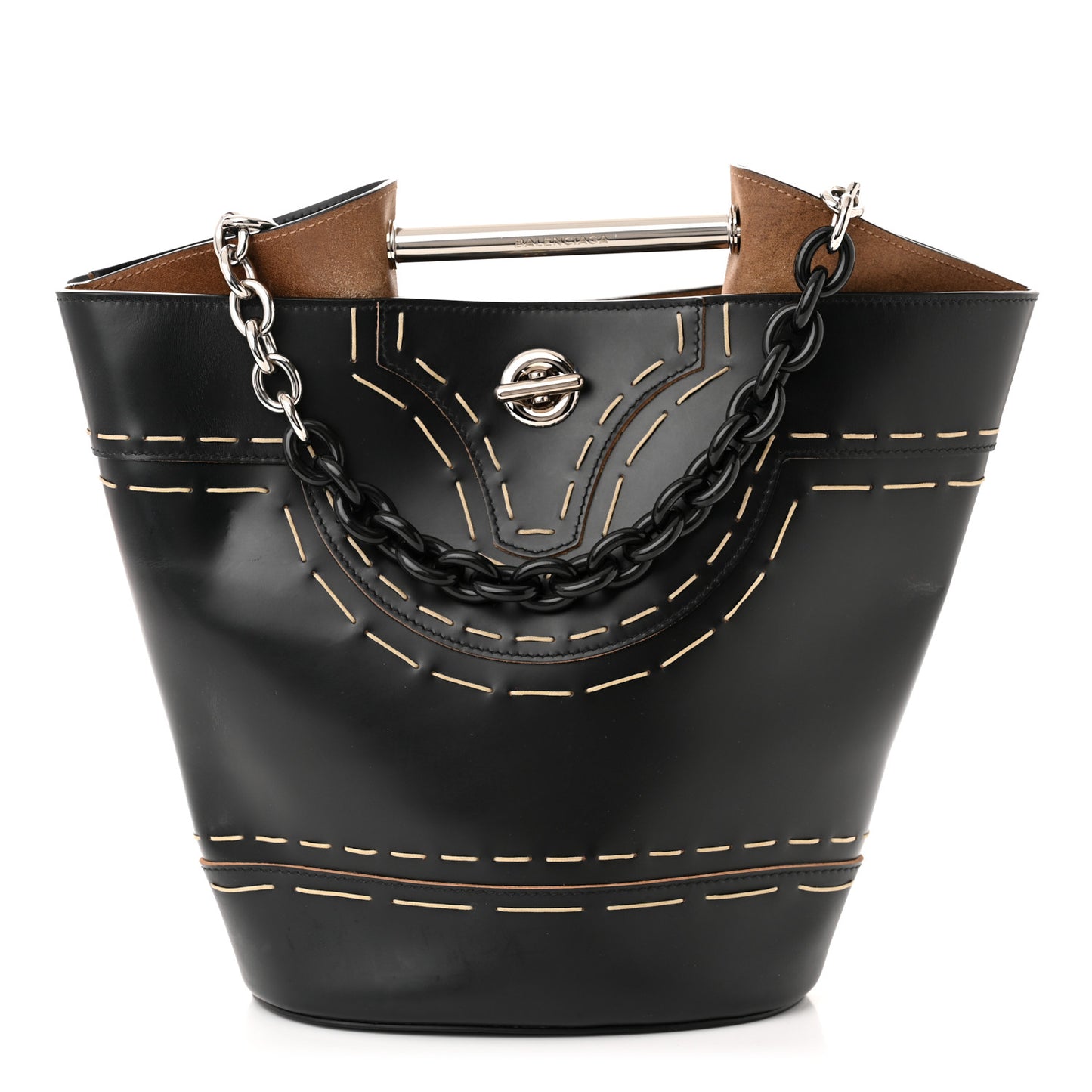 Calfskin Pickstitch Mini Top Handle Bucket Bag Black