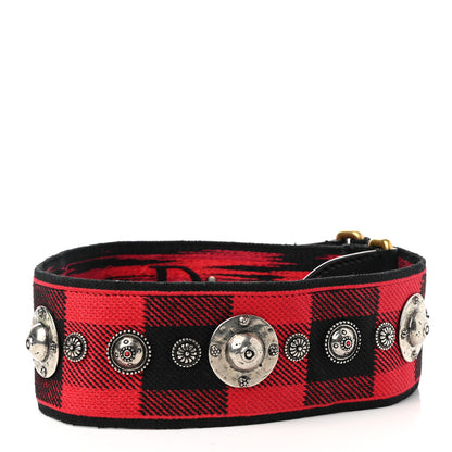 Christian Dior Canvas Embroidered Studded Checkered Embroidered Shoulder Strap Red Black 2 of 4
