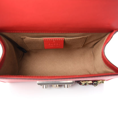 Gucci Calfskin Bee Embroidered Small Padlock Shoulder Bag Hibiscus Red 4 of 9