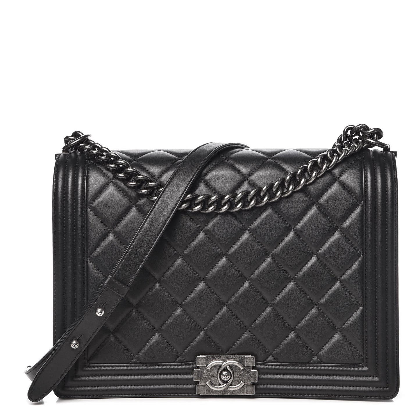 Calfskin Quilted Large Boy Flap Black