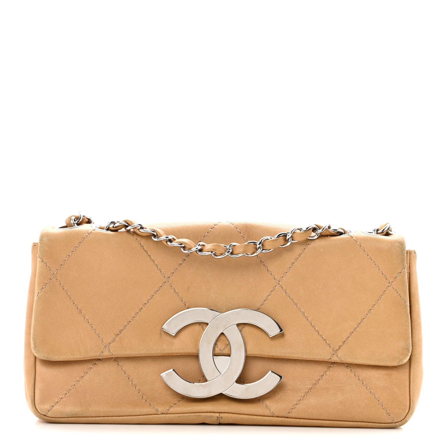 Chanel Lambskin Diamond Stitched CC CC East West Flap Beige 1 of 14