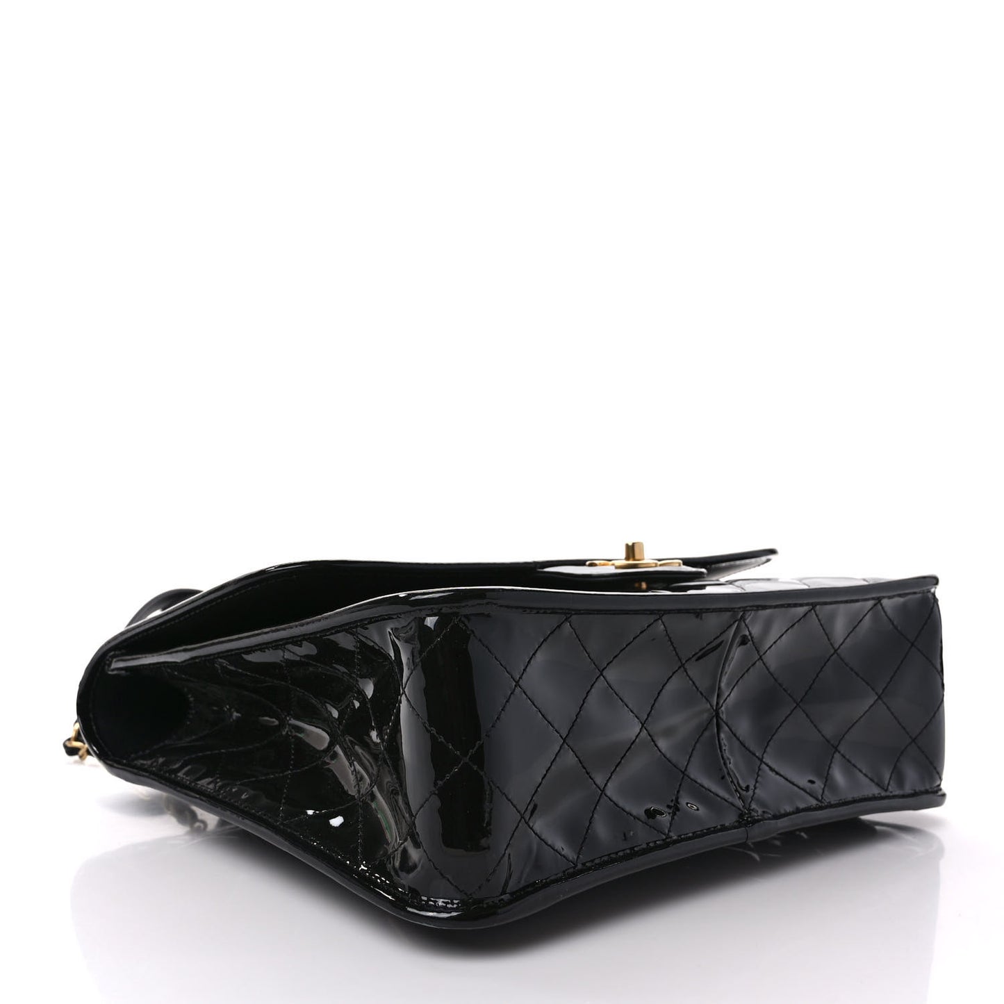 Patent Quilted Large School Memory Top Handle Flap Black