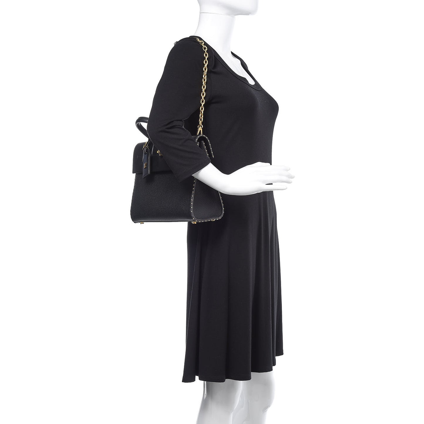 Calfskin Taurillon Studded City Steamer One Handle Bag Black