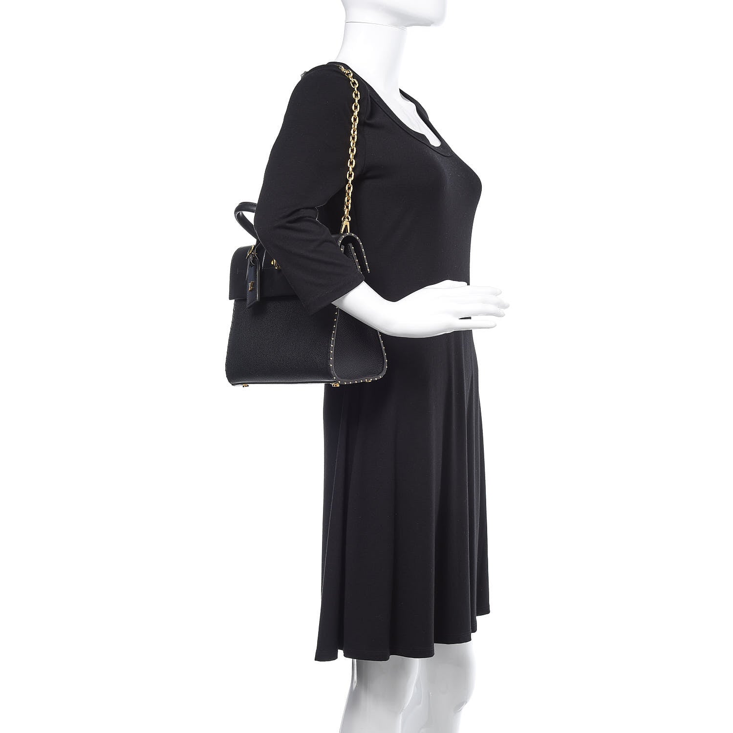 Louis Vuitton Calfskin Taurillon Studded City Steamer One Handle Bag Black 2 of 13