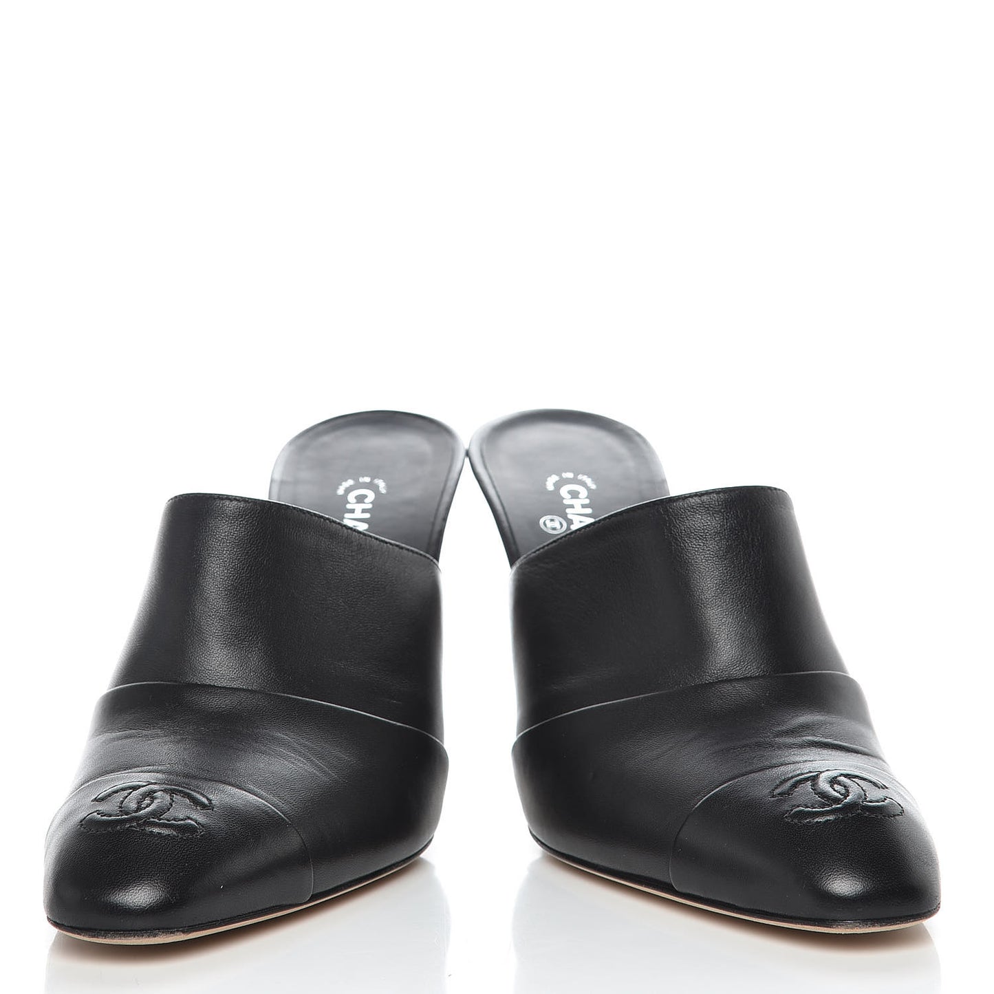 Lambskin Cap Toe CC Mules 38 Black