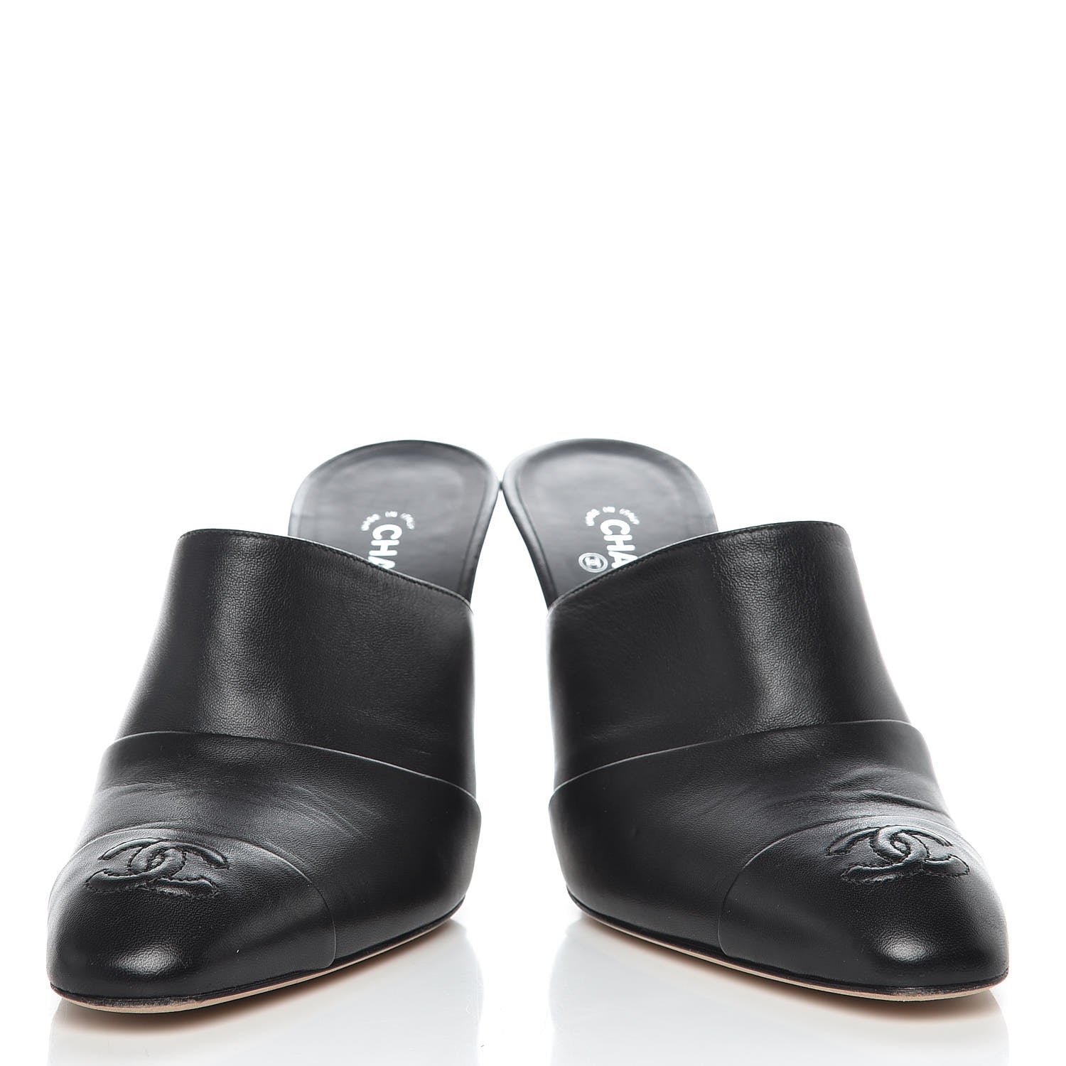 Chanel Lambskin Cap Toe CC Mules 38 Black 7 of 10