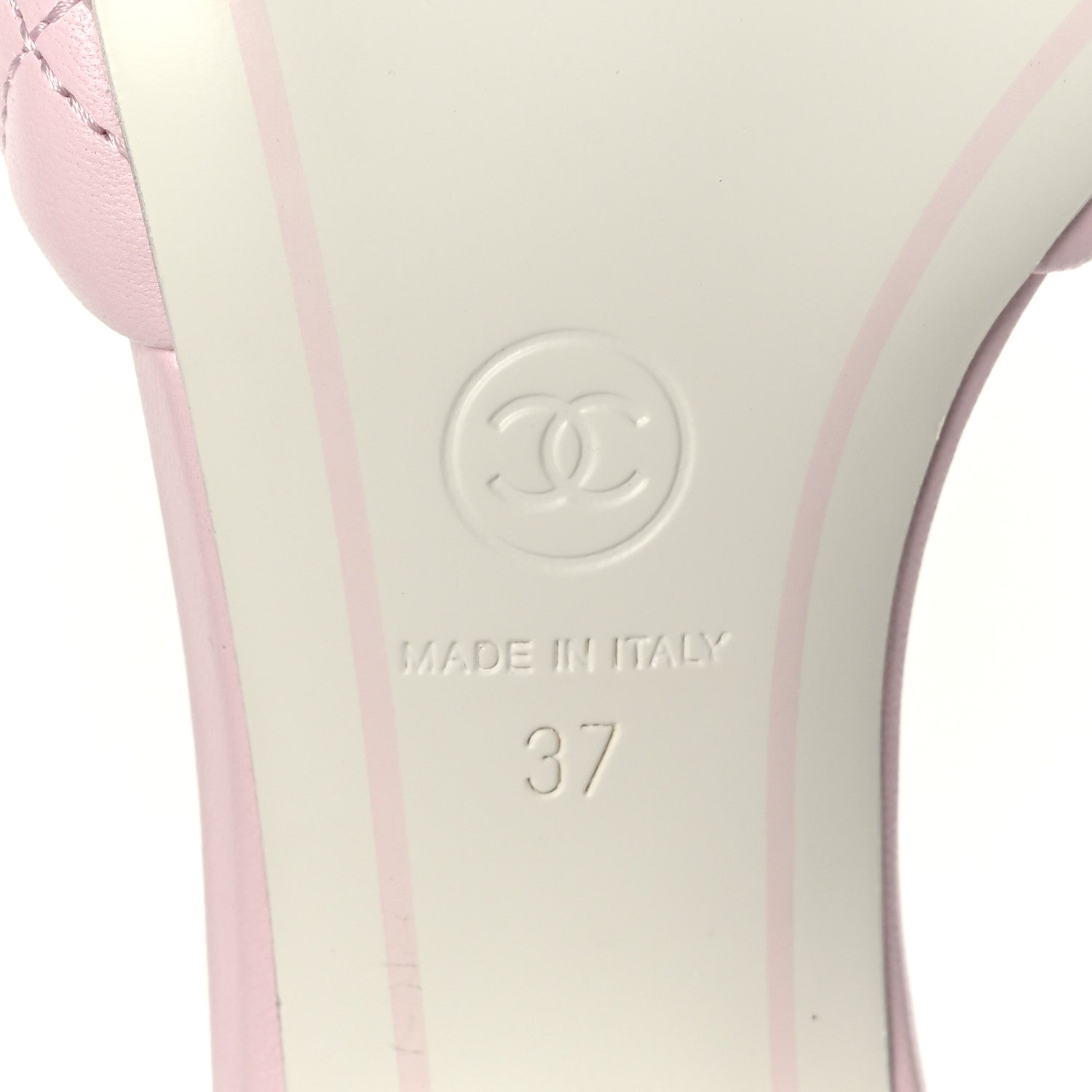 Chanel Lambskin Quilted Textured CC Mules 37 Light Pink 8 of 8