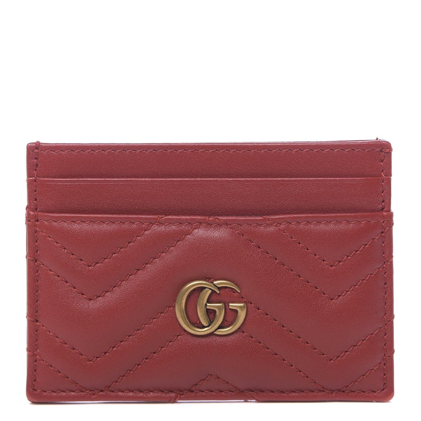 Calfskin Matelasse GG Marmont Card Holder Hibiscus Red