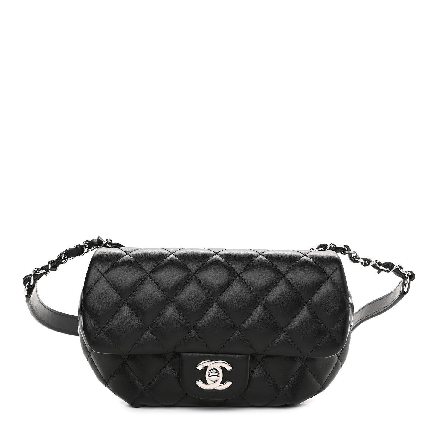 Calfskin Quilted CC Uniform Flap Belt Bag Black
