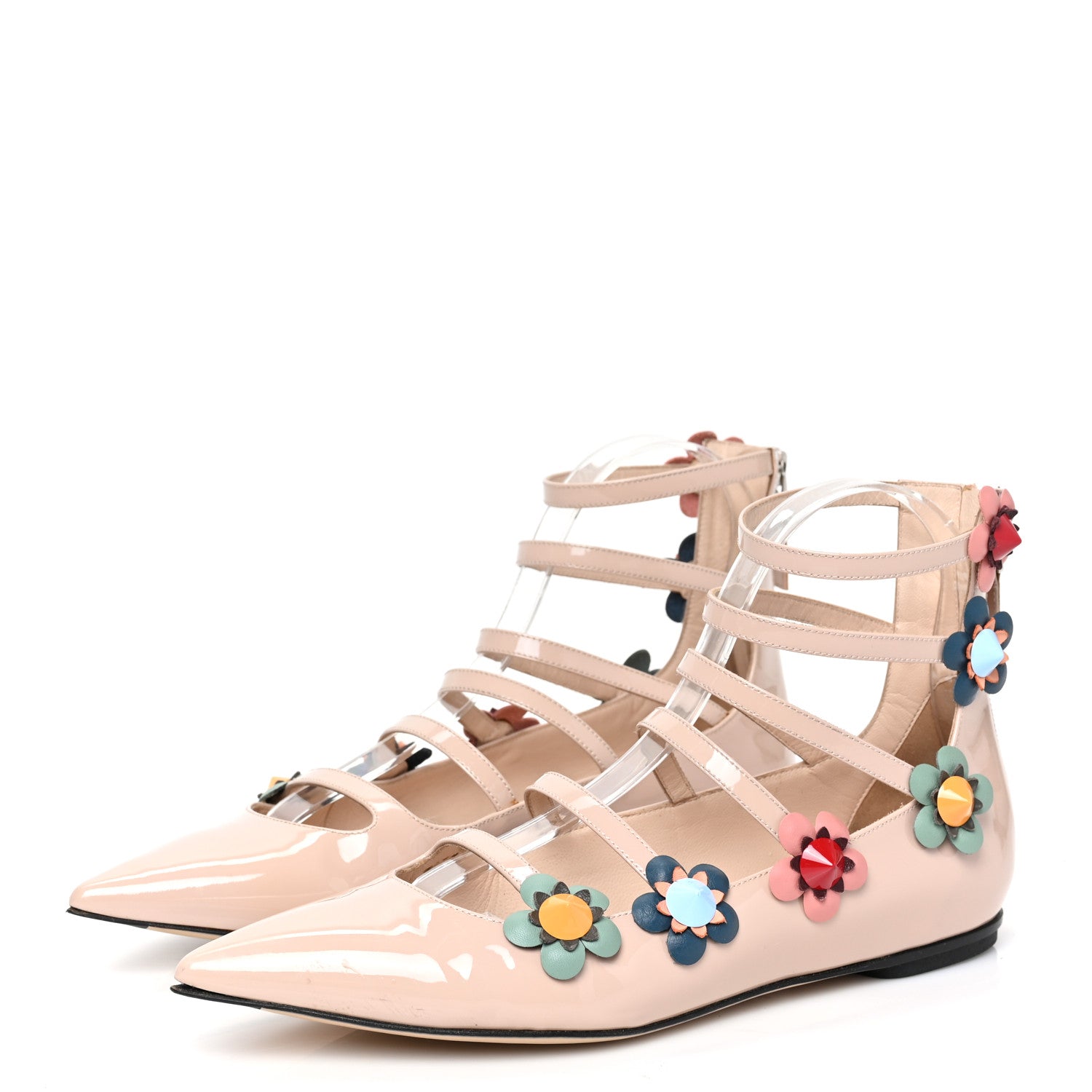 Fendi Patent Flowerland Strappy Flats 38.5 Nude 3 of 8