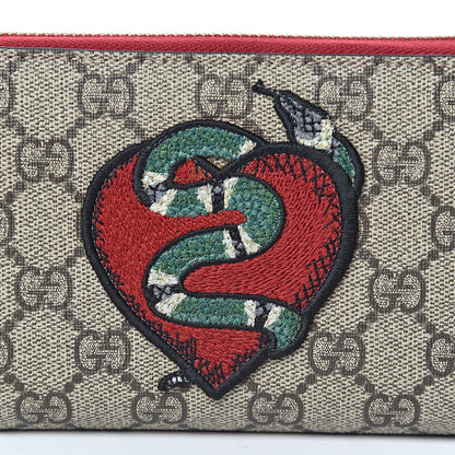 Gucci GG Supreme Monogram Kingsnake Heart Embroidered Zip Around Wallet Red 8 of 9
