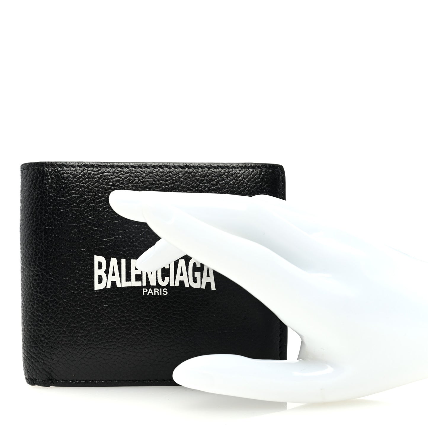 Calfskin Paris Logo Cash Square Bi-Fold Wallet Black White
