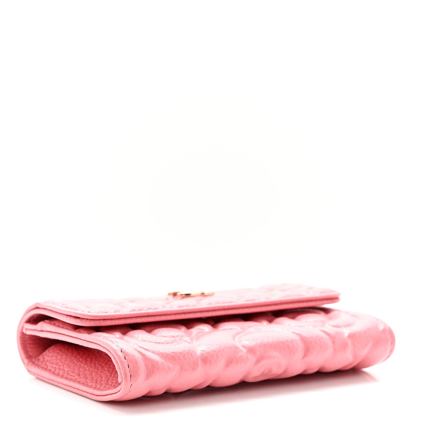 Caviar Camellia Embossed Card Holder Wallet Pink