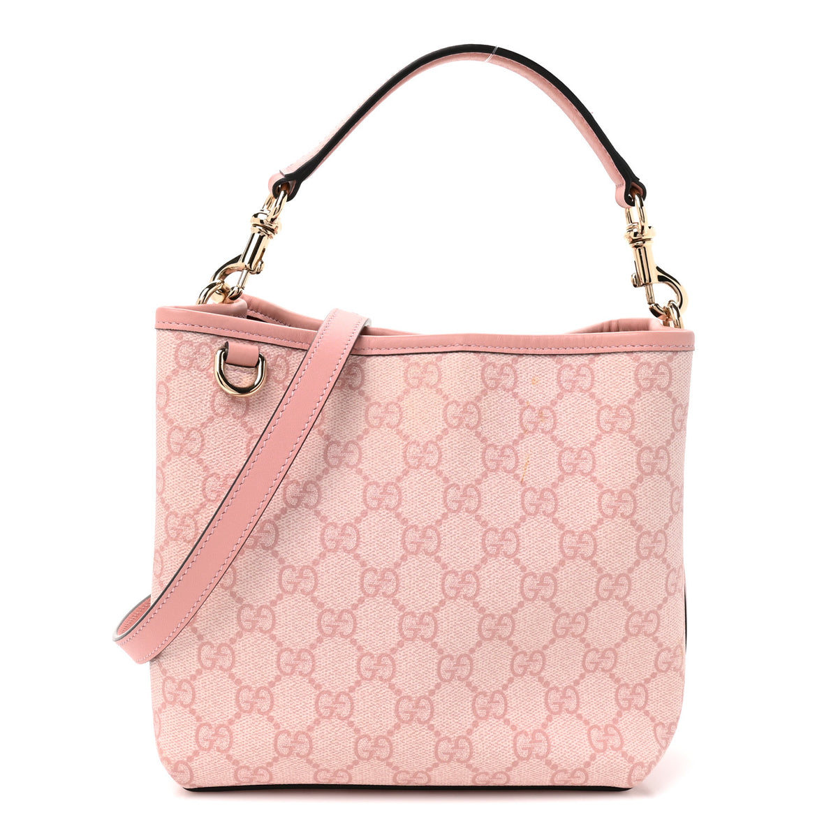 Gucci GG Supreme Monogram Emblem Mini Bucket Bag Pink 1 of 9