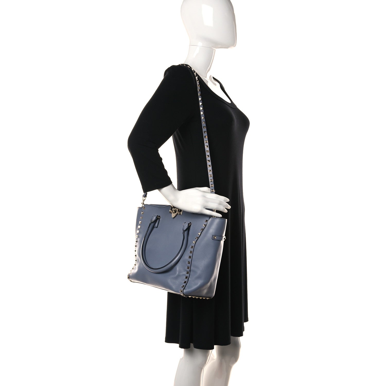 Valentino Garavani Vitello Rockstud Double Handle Tote London Stone 2 of 12