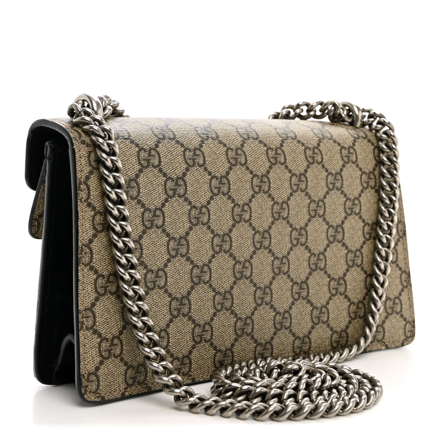 Gucci GG Supreme Monogram Suede Crystal Small Dionysus Shoulder Bag Beige Ebony Black 3 of 10