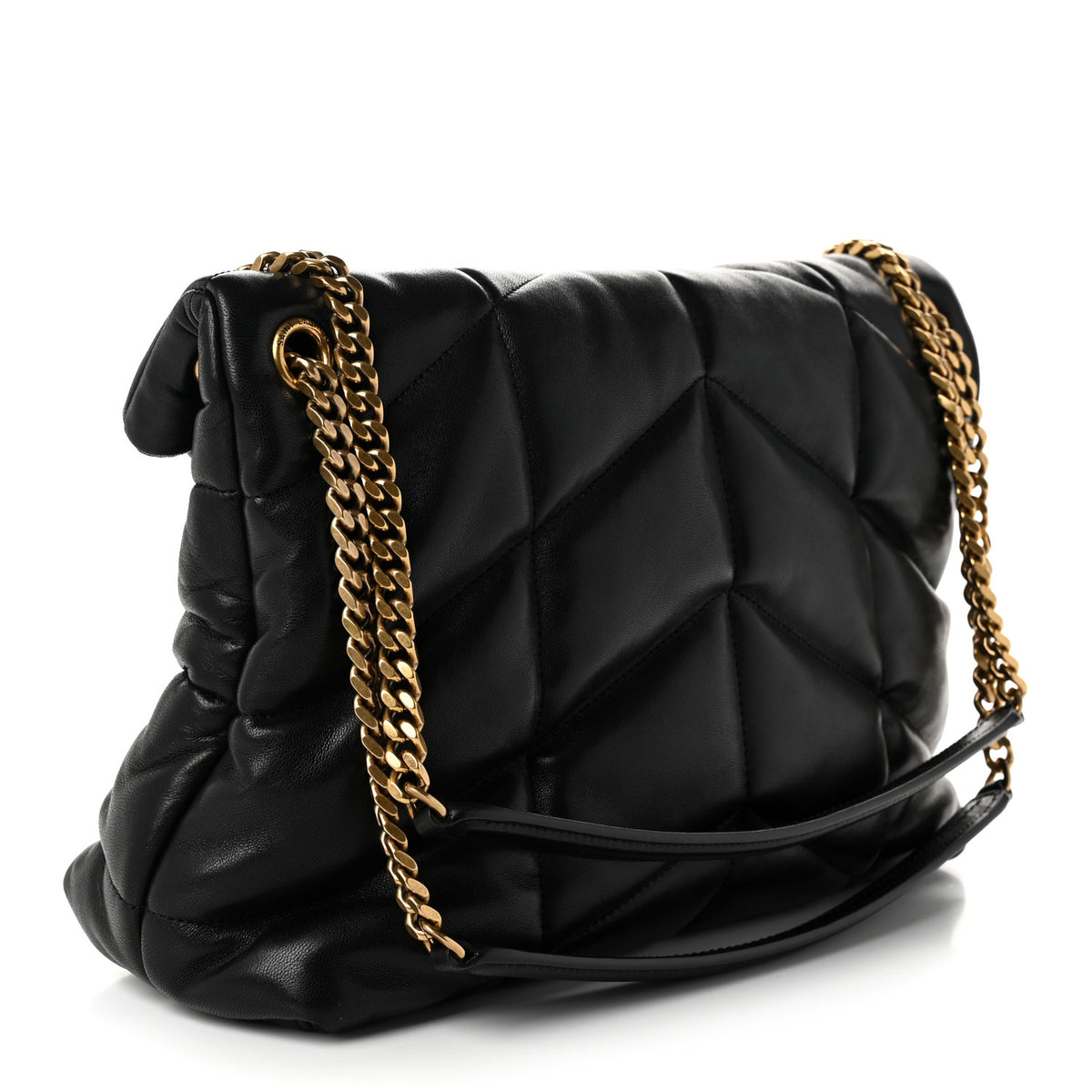Lambskin Quilted Medium Loulou Puffer Monogram Chain Satchel Black