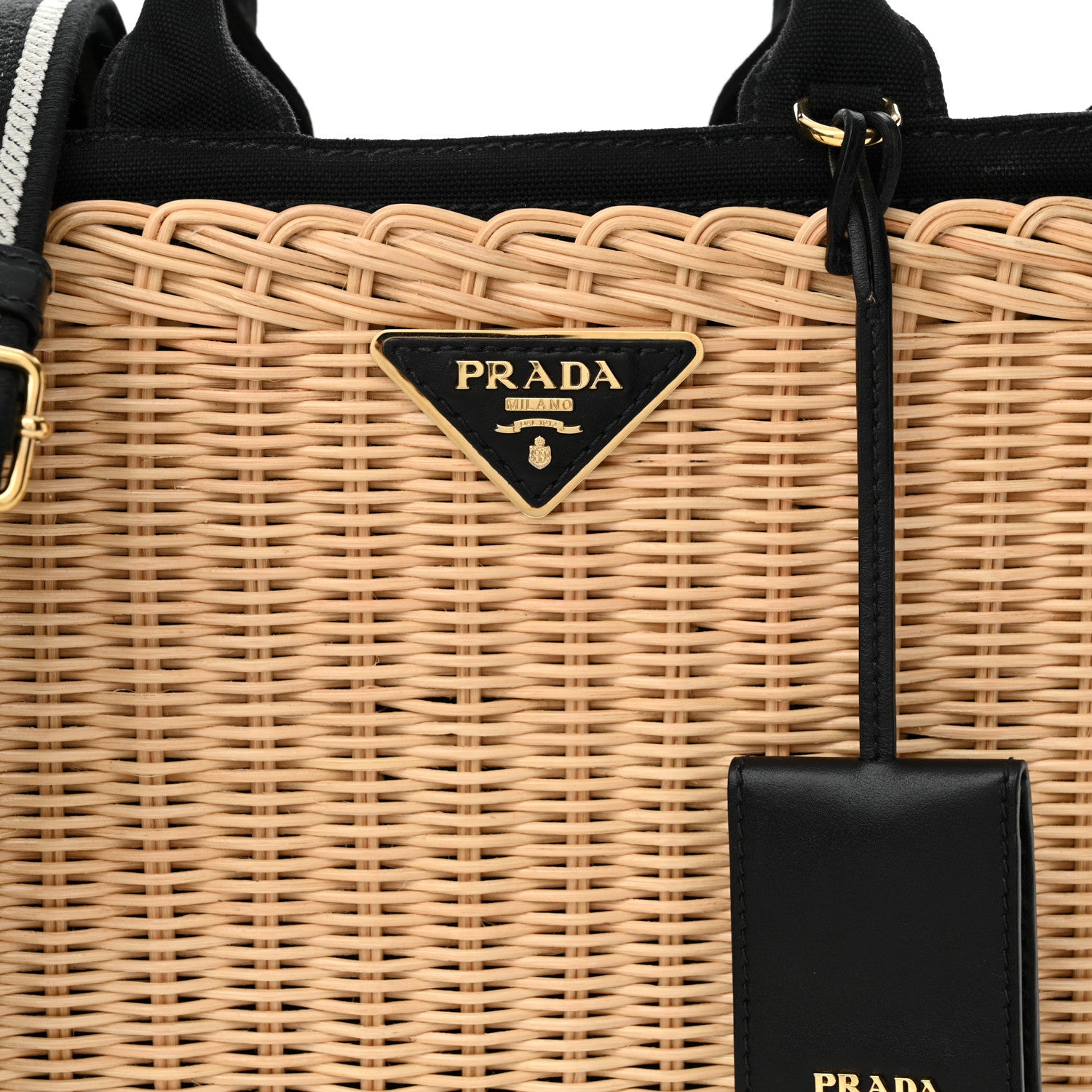 Prada Wicker Canvas Tote Naturale Black 8 of 12