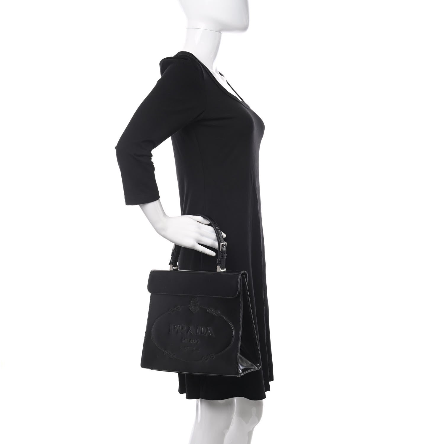 Prada Spazzolato Logo Print Framed Bag Black 2 of 11