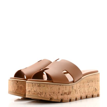 Hermes Calfskin Cork Eze 30 Sandals 37 Marron Glaise 3 of 9
