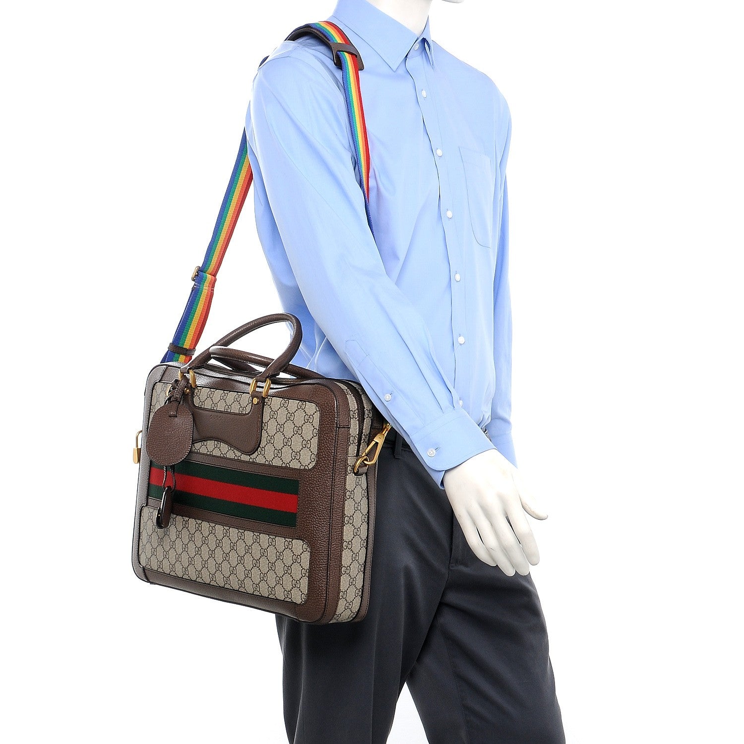Gucci GG Supreme Monogram Web Slim Briefcase Brown 2 of 7