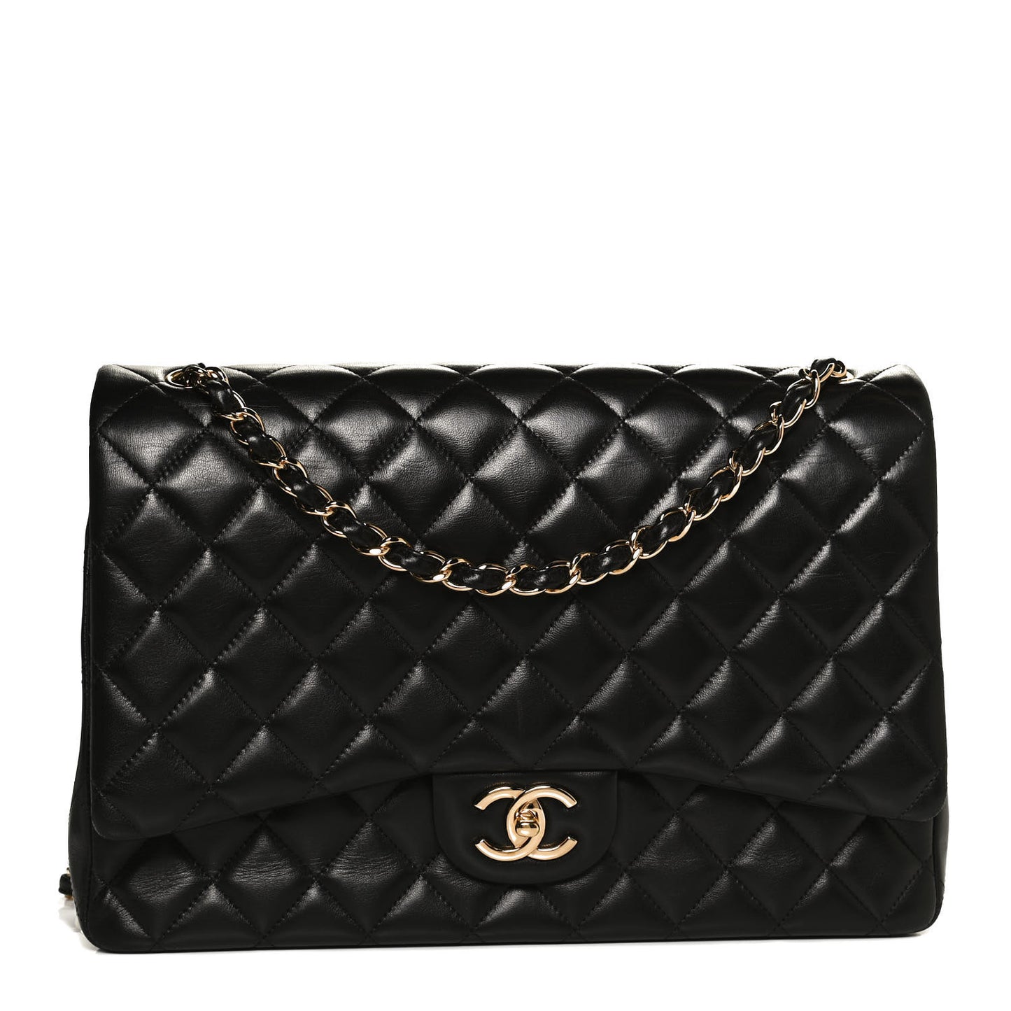 Lambskin Quilted Maxi Double Flap Black