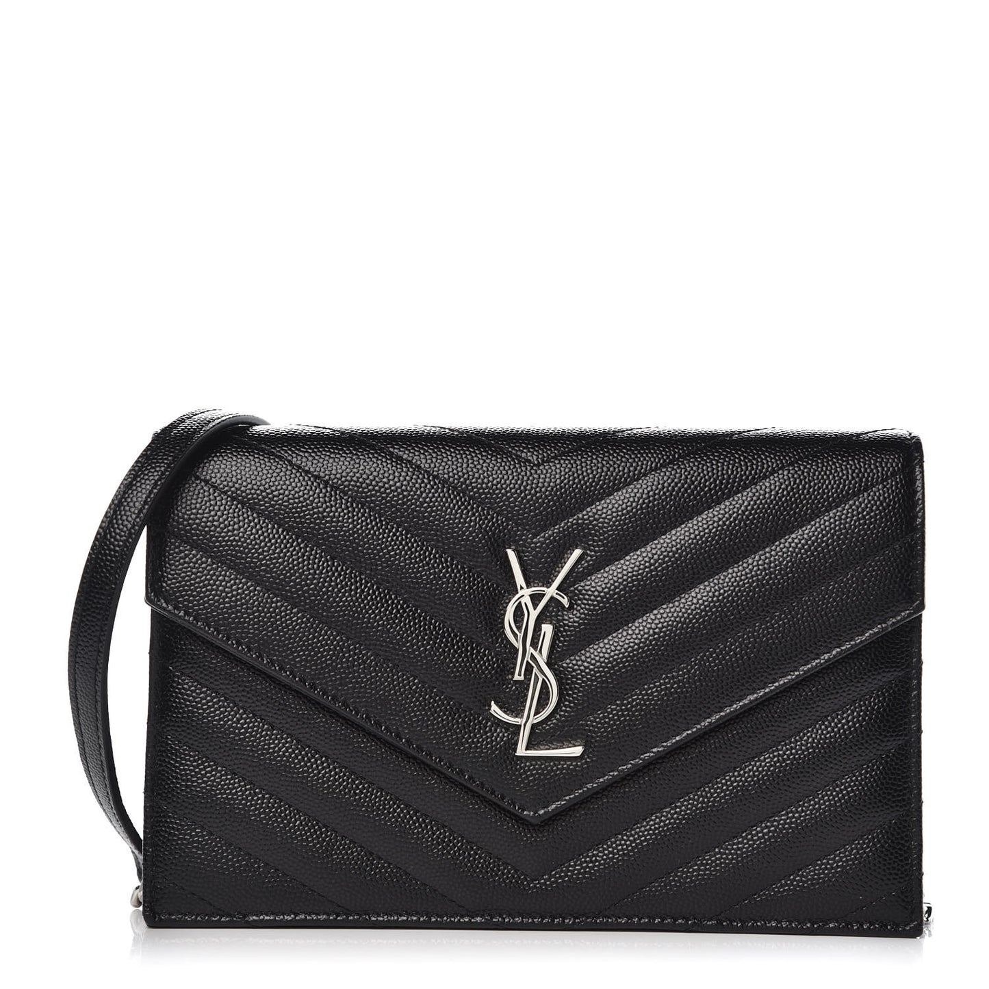 Grain De Poudre Matelasse Chevron Monogram Envelope Chain Wallet Black