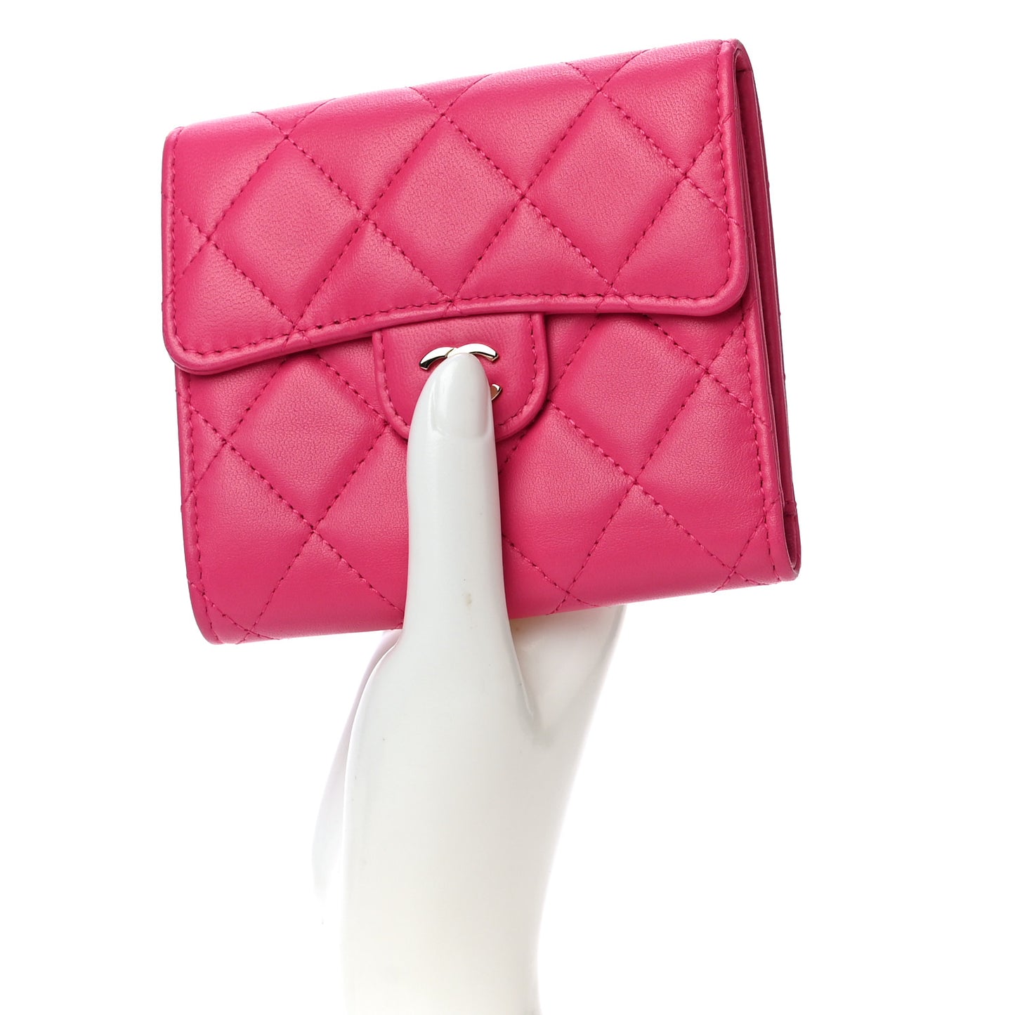 Lambskin Quilted Compact Flap Wallet Pink