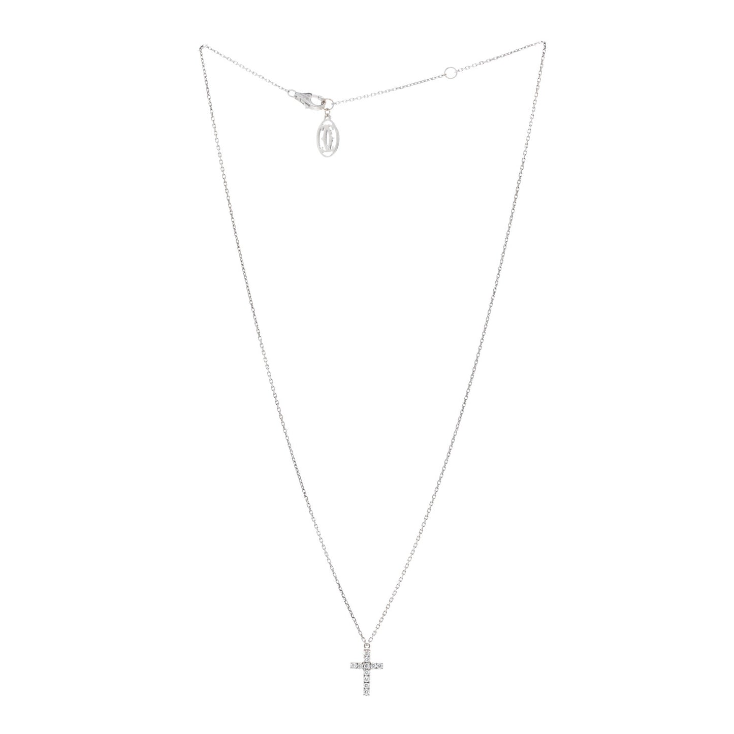 18K White Gold Diamond Symbols Cross Pendant Necklace