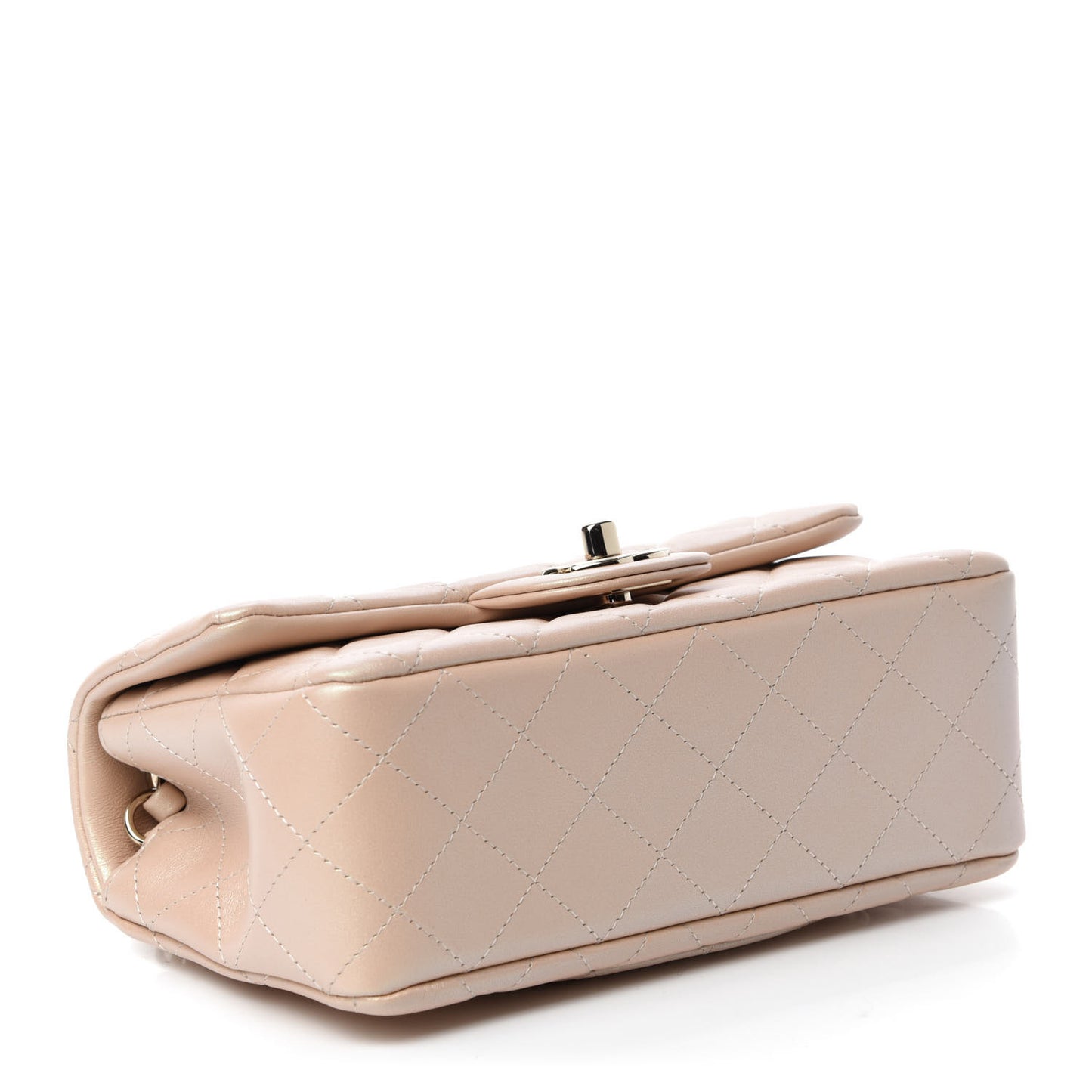 Iridescent Calfskin Quilted Mini Rectangular Flap Beige