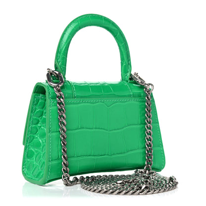 Balenciaga Shiny Calfskin Tonal B Crocodile Embossed Hourglass Top Handle Bag Mini with Chain Vivid Green 4 of 8