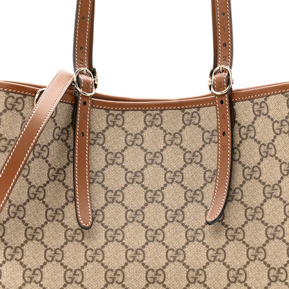 Gucci GG Supreme Monogram Emblem Medium Tote Bag Beige Dark Brown 9 of 13